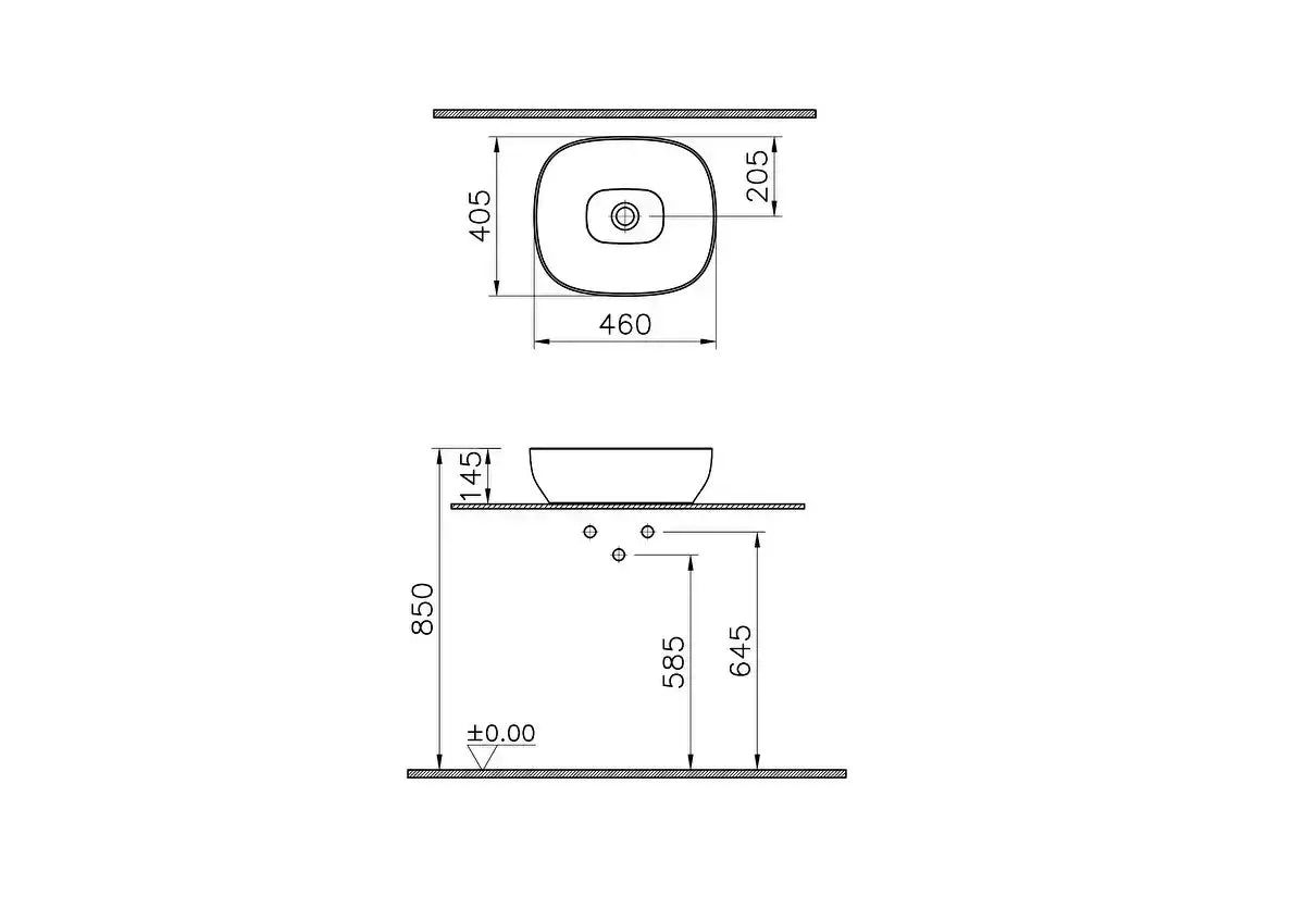 Outline vierkante wastafel, 45 cm, matzwart
