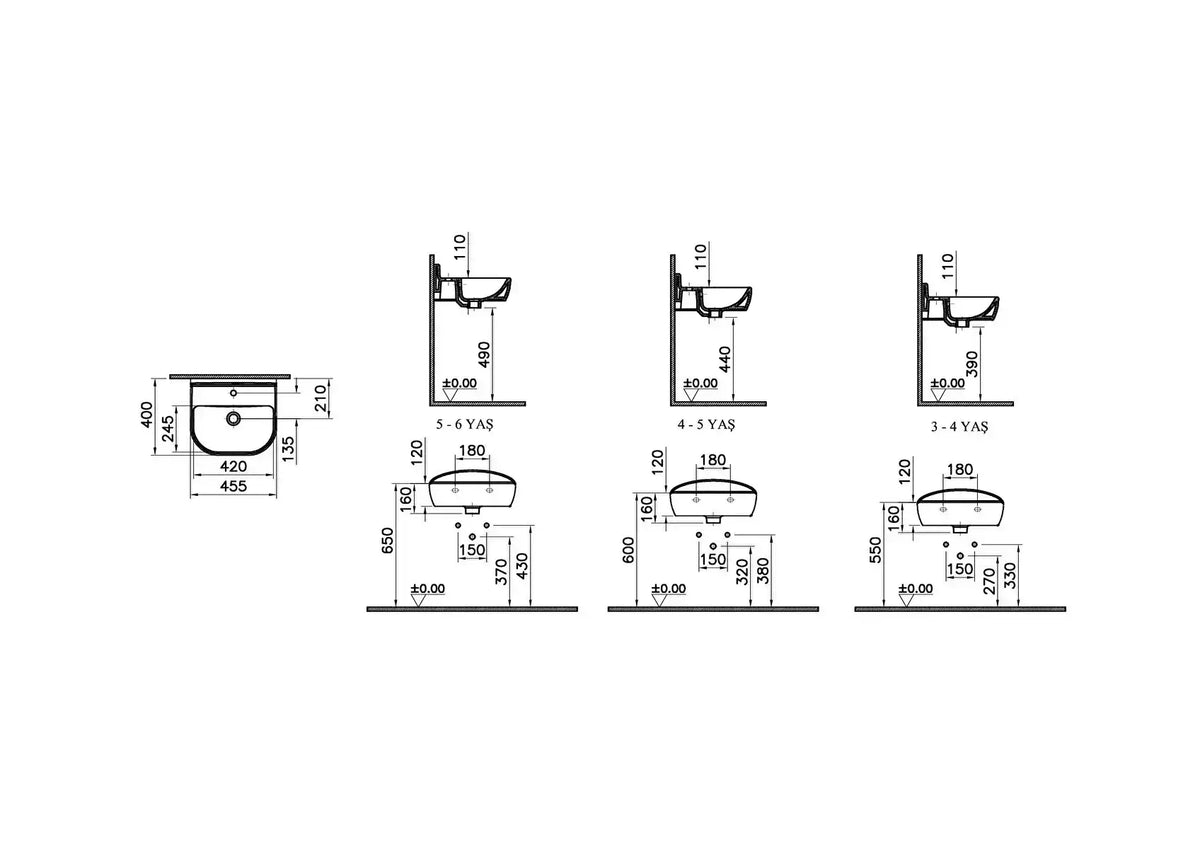 Sento Kids Washbasin, 45 cm, One Tap Hole