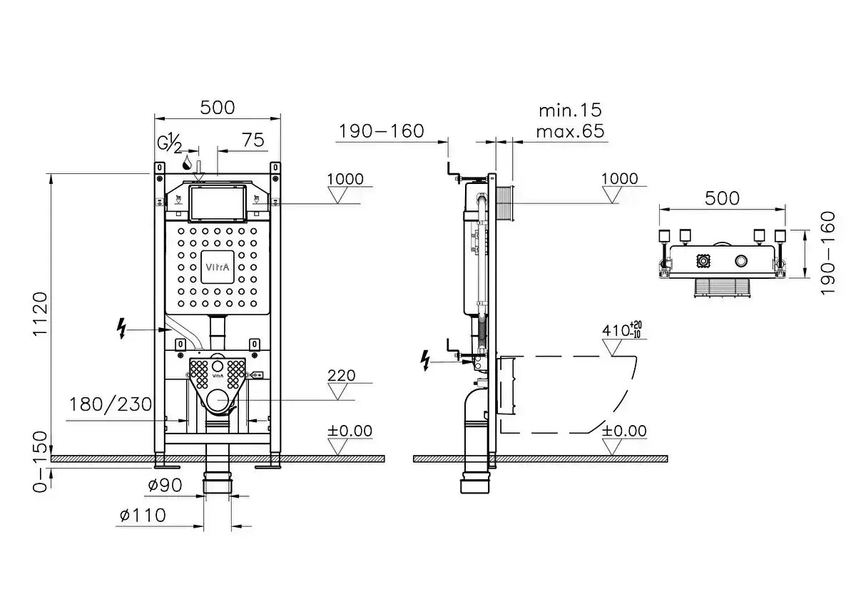 Rapid Installation - 3/6 Liter Concealed Cistern Set (Pre-Wall Gypsumplate Wall) - 12 cm - Assembly to wall