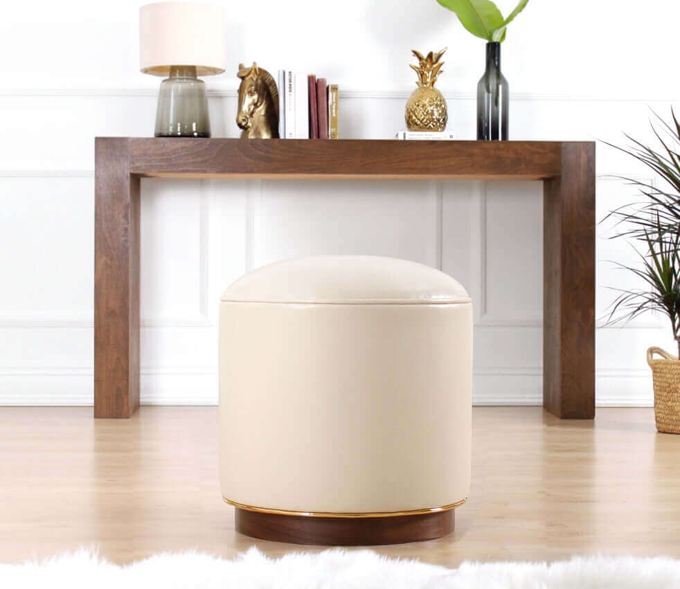 Milotte Leather Pouf - Cream